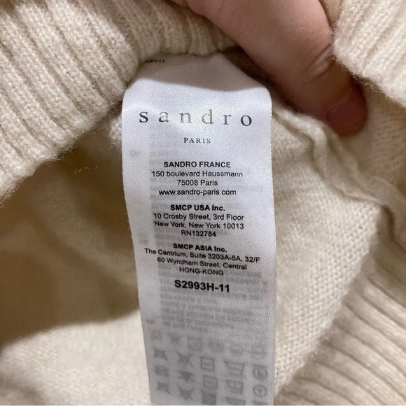 SANDRO PARIS Varsity Sweater Cream Red Stripe V Neck Size Small - Picture 6 of 8